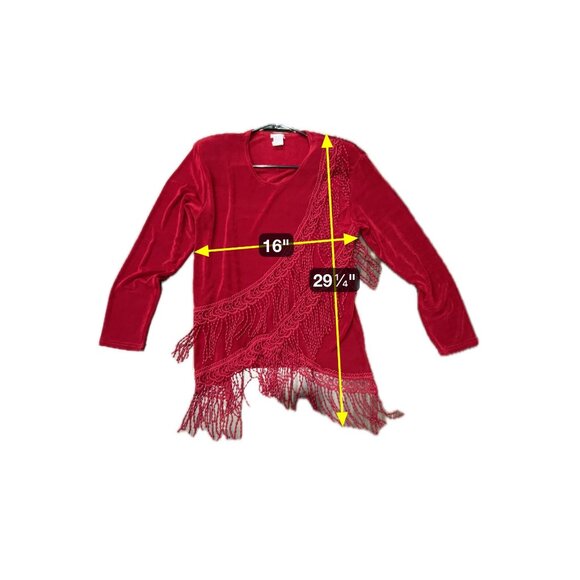 Vintage Red Stretch Fringe Dress Skirt Two Piece Set Sz Large - Picture 8 of 10